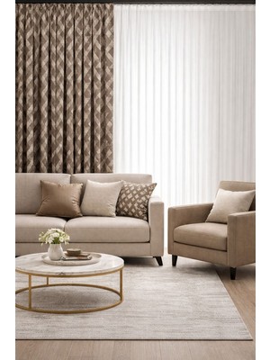 Perde Merkezi Şönil Krem Bej Fon Perde Salon ve Misafir Odalarına Uygun 1/3 Sık Pileli Tek Kanat Lüks Modern Fon Perde