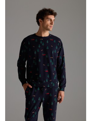 Syah Erkek Pamuklu Uzun Kollu Pijama Üstü