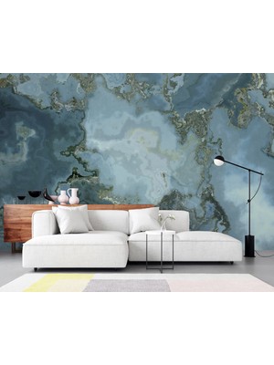 Grown Açık Mavi Soyut Mermer Desenli Duvar Kağıdı - Mutfak ve Banyo
