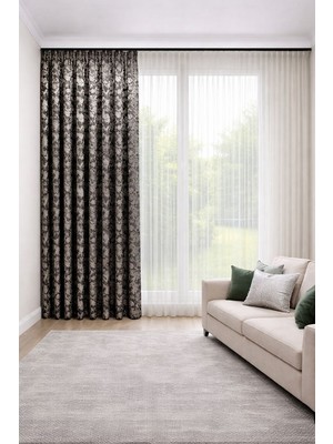 Perde Merkezi Bulut Acı Kahve Bej Fon Perde Salon ve Misafir Odalarına Uygun 1/3 Sık Pileli Tek Kanat Lüks Modern Fon Perde