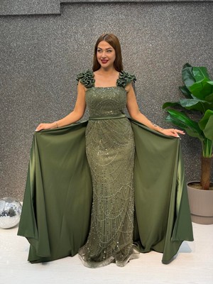 E&A Eren Abiye Kalın Askılı Incı Islemelı Pelerınlı Balık Abıye