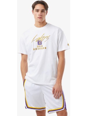 Nike Jordan Los Angeles Lakers Courtside Statement Edition Nba Mens Tee Loose Fit Grafik Baskılı Erkek Tişört Beyaz