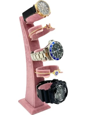 Sezgin Kutu ve Aksesuar Saat ve Kelepçe Bileklik Standı Dikey Süet Pembe