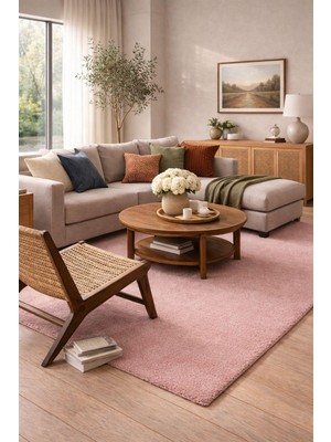 Türkeri Halı Bali Serisi Pudra Mikrofiber Antialerjik Düz Renk Halı