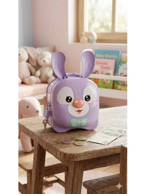 Marsilyan 1 Adet Kilitli ve Anahtarlı Tavşan Kumbara - Çocuklar İçin Eğlenceli Tasarruf Çantası Pembe - Lila