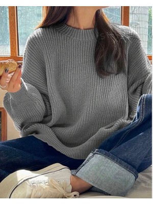 Yuga Knitting Kadın Oversize Selanik Örgü Yumuşak Triko Kazak