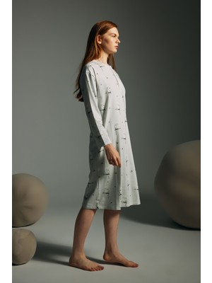 Hays Kadın Pamuklu Uzun Kollu Patlı Gecelik