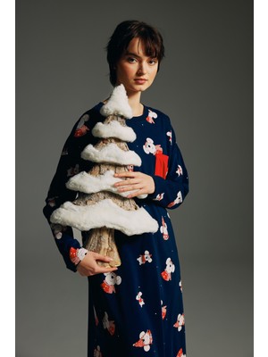 Hays Kadın Pamuklu Uzun Kollu Cep Detaylı Yırtmaçlı Gecelik