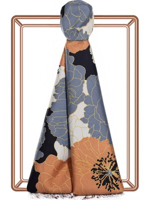 İpekevi Ipekevi Ortanca Sepeti Desenli Ipek Şal 05197-SIYAH Bakır M.mavi