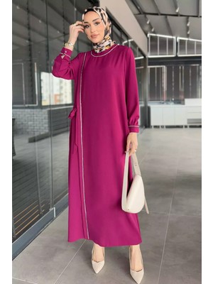 Julude Kadın Bel Kuşaklı Taş Işlemeli Büyük Beden Tesettür Elbise P-00015250