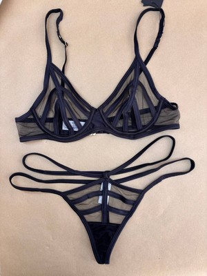 Wonna Siyah Fashion Saten Biyeli Tül Sütyen Tanga Takım