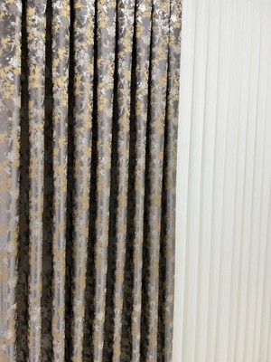 Perde Merkezi Bulut Gri Sarı Fon Perde Salon ve Misafir Odalarına Uygun 1/3 Sık Pileli Tek Kanat Lüks Modern Fon Perde