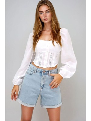 Bacc Açık Mavi Duble Paça Cepli Jean Kot Şort BCHNW-251165