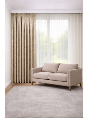 Perde Merkezi Bulut Krem Bej Fon Perde Salon ve Misafir Odalarına Uygun 1/3 Sık Pileli Tek Kanat Lüks Modern Fon Perde