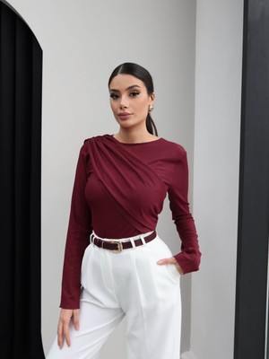 Esra Helvacı Düşük Şal Uzun Kol Bluz