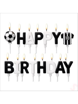 Süsle Bebek ve Parti Siyah Beyaz Happy Birthday 15 Parça Doğum Günü Mum Seti