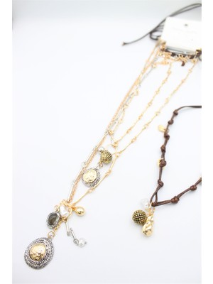 Beta Moda Hub 4'lü Metal Ip Set Kolye - Altın