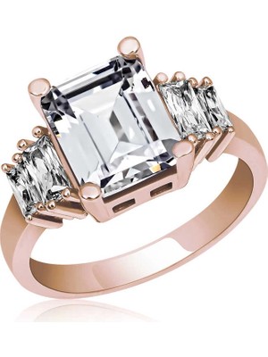 Bazarhane Gümüş Rose Baget Taşlı  Bayan Yüzük