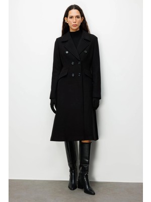 Ekol Uzun Kadın Siyah Manto 06073