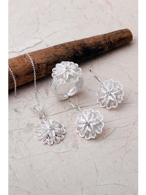 Sümer Telkari Telkari Işlemeli Elişi Papatya 925 Ayar Gümüş Set 2861