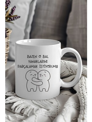 giftkonsept Bal Yanaklar Komik Romantik Sevgililer Günü Hediyesi Baskılı Kupa Bardak