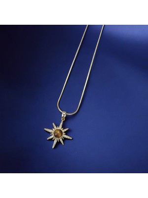 Reiz Taşlı Ince Işleme Kutup Yıldızı Paslanmaz Çelik Kolye