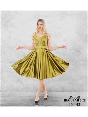 Arin Saten Elbise Düşük Omuz Kemerli Abiye