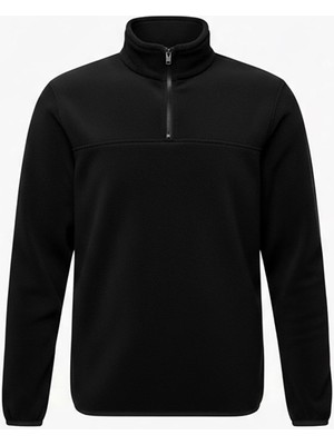 Widi Avcılık Unisex Yarım Fermuar Balıkçı Yaka Outdoor & Günlük Kışlık Siyah Polar Sweatshirt