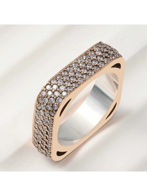 Bazarhane Gümüş 4 Sıra Kare Tamtur Kadın Yüzük