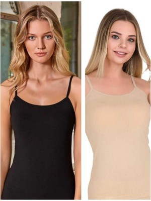 Kit Iç Giyim Berrak 2128 6'lı Siyah ve Ten Renkler Ince Askılı Kadın Atlet