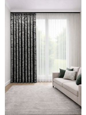 Perde Merkezi Champs Kahverengi Fon Perde Salon ve Misafir Odalarına Uygun 1/3 Sık Pileli Tek Kanat Lüks Modern Fon Perde