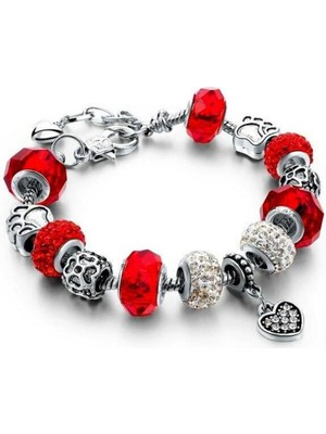 Kumi Avusturya Kristali Charmlı Gümüş Kaplama Kadın Bileklik 20 Cm