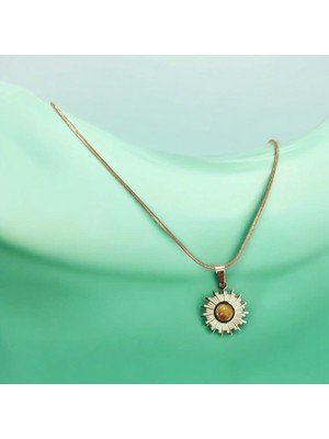 Reiz Unisex Kaplangözü Taşlı Güneş Işığı Kolye