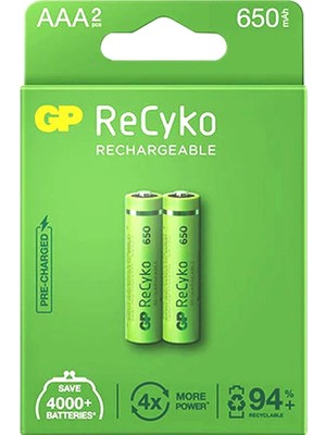 Amazex Gp Recyko 650 Mah R03 Aaa Şarjlı 2li Ince Kalem Pil GP65AAAHCE-2EB2 (GPRHCH63E000) (4767)