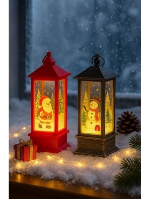 Marsilyan LED Işıklı Noel Feneri 2’li Set – Noel Baba & Kardan Adam Temalı Dekoratif Yılbaşı Lambası 14 cm
