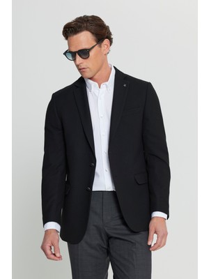 Altınyıldız Classics Slim Fit Dar Kesim Mono Yaka Diagonal Desenli Kapak Cepli Kruvaze Blazer Ceket