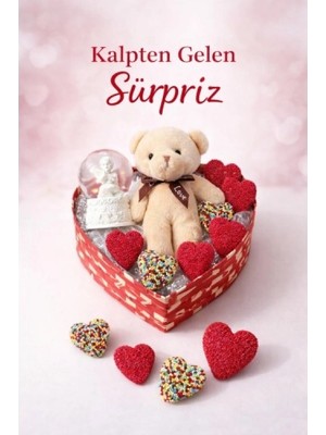 Marsilyan Sevgililer Günü Kalp Kutuda Jelibon Şeker & Ayıcık & Kar Küresi Hediye Seti – Kalpten Gelen Sürpriz