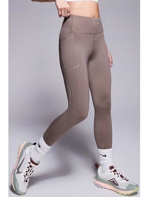 Nike Swift Dri Fit High Rise 7/8 Running Leggings With Pockets Kadın 3 Cepli Antrenman Koşu Taytı Kahverengi