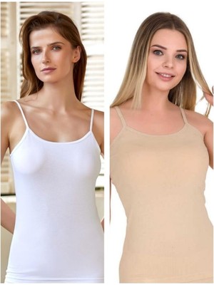 Kit Iç Giyim Berrak 2128 6'lı Beyaz ve Ten Renkler Ince Askılı Kadın Atlet