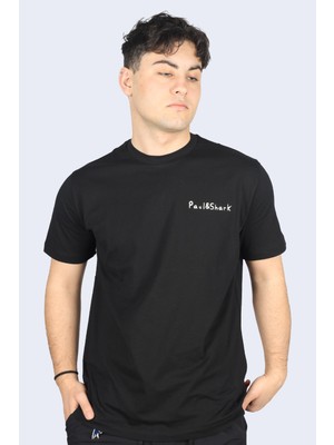Paul & Shark Erkek Pamuklu Regular Fit Yuvarlak Yaka Siyah T-Shirt 24411060-011