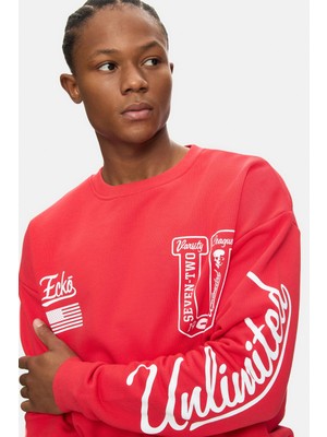 Ecko Unltd. Aspen Kırmızı Bisiklet Yaka Baskılı Oversize Erkek Sweatshirt
