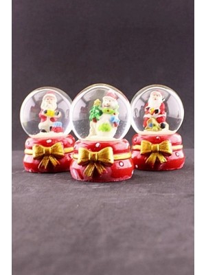Marsilyan 3 Adet Yeni Yıl  Noel Baba Temalı Mini Boy Işıklı Kar Küresi 6,5 cm