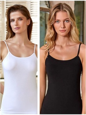 Kit Iç Giyim Berrak 2128 2'li Siyah ve Beyaz Renkler Ince Askılı Kadın Atlet