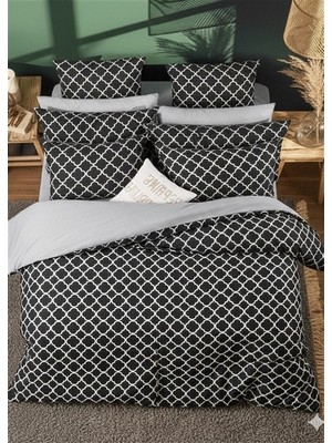 More Home Tek  Kişilik Yorgan Kılıfı + Yastık Kılıfı Motif Siyah Antrasit