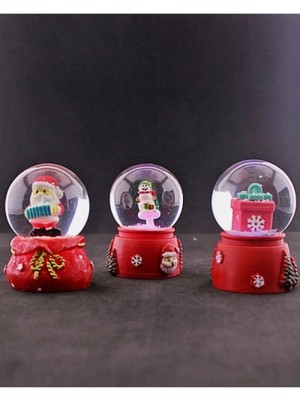 Marsilyan 3 Adet Yeni Yıl  Noel Hediyesi Temalı Mini Boy Işıklı Kar Küresi 6,5 cm - 36