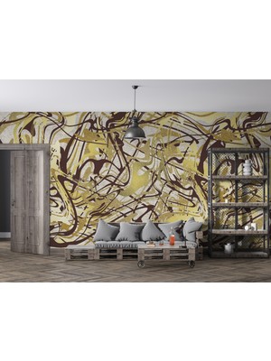 Grown Sarı Kahverengi Akışkan Boya Soyut Duvar Kağıdı - Mutfak ve Banyo