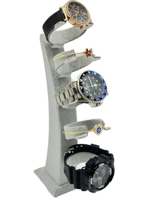 Sezgin Kutu ve Aksesuar Saat ve Kelepçe Bileklik Standı Dikey Süet Gri