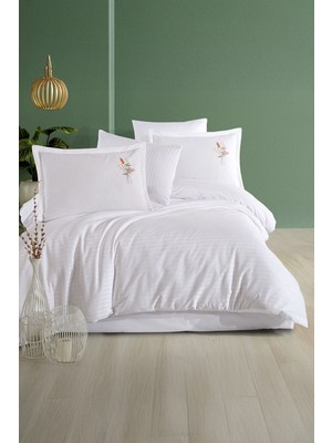 Clasy Panna Beyaz Tek Kişilik %100 Pamuk Çizgili Nevresim Takımı