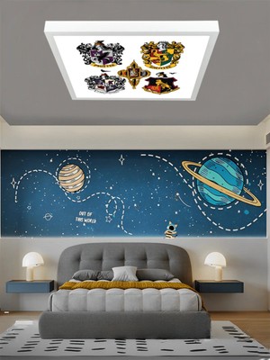 Gökyüzü Panel Harry Potter Logo  Avize, 60X60 Kare Modern Çocuk Odası Avize, 60WATT, LED Işık, Tavan Lambası, Yeni
