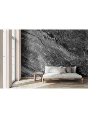 Grown Siyah ve Gri Mermer Desenli Duvar Kağıdı - Mutfak ve Banyo